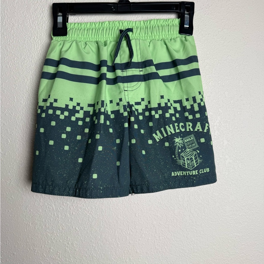 Minecraft Kids Boys Size 4-5 Green‎ swimming lined shorts